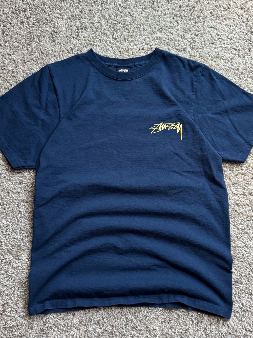 Stussy Shirt Men’s Small Navy Night Lights USA Map Graphic Logo Streetwear Tee